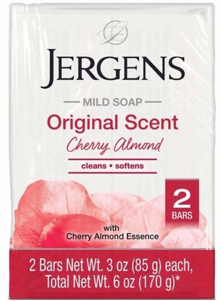 4 Packs (8 Bars Total) Jergens Cherry Almond Mild Soap Original Scent, Free Ship