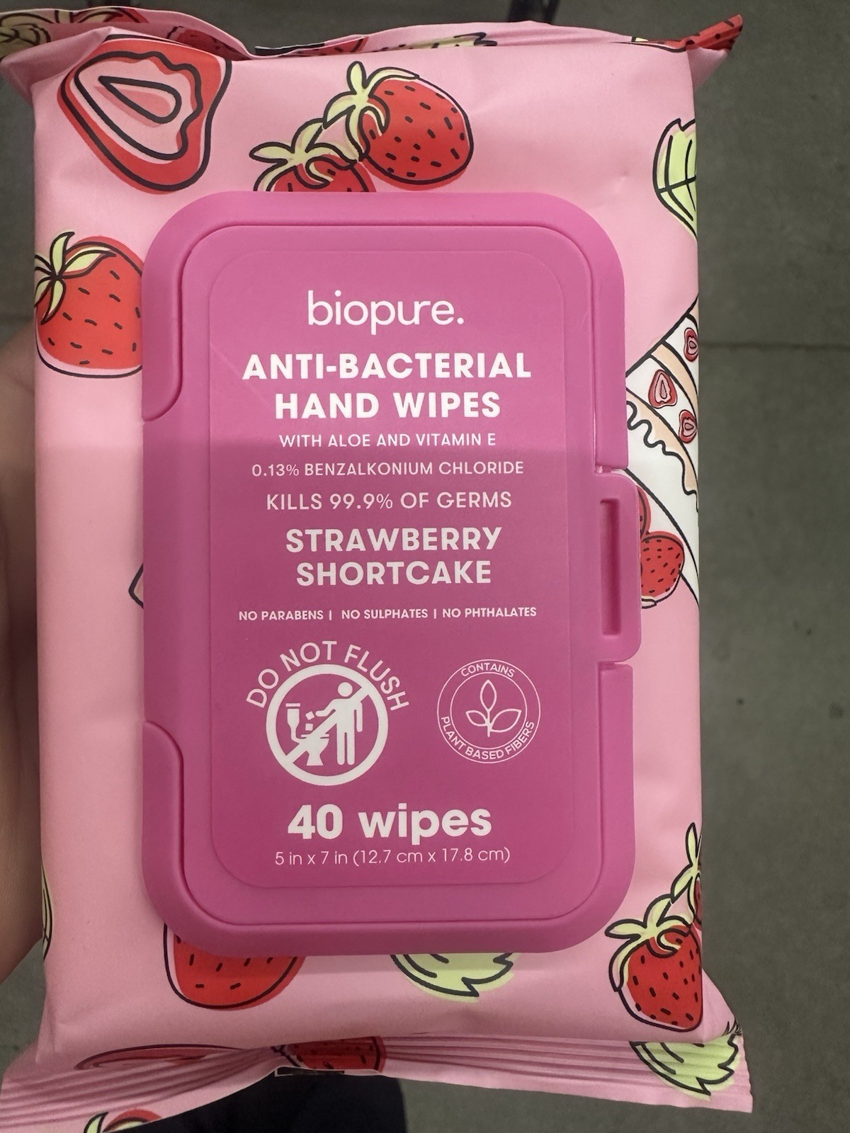Biopure 2 Pk 80 Total Anti-Bacterial Hand Wipes Strawberry Shortcake New