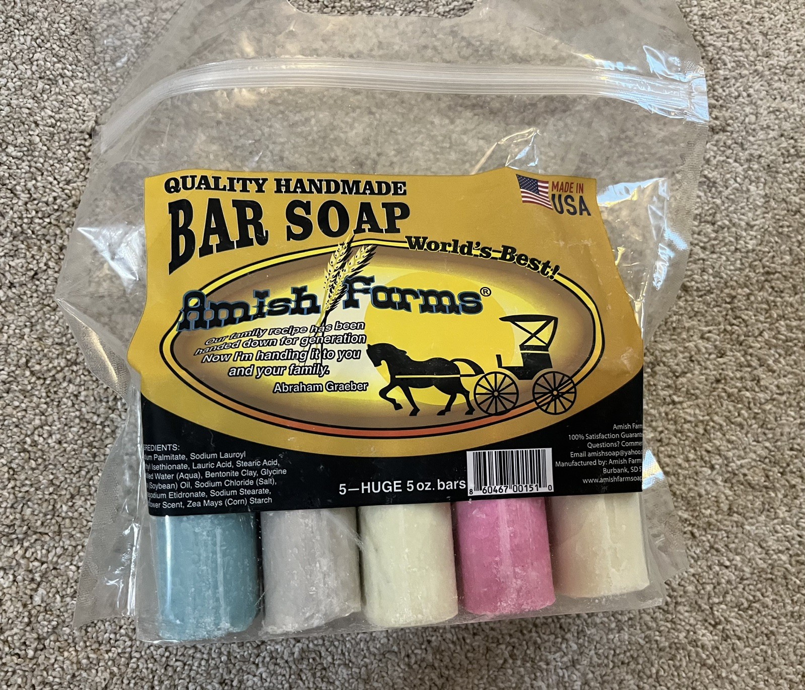 Amish Farm Bar Soap Pack Of 5 Huge Bars 5oz Each Soap Made In USA Scented