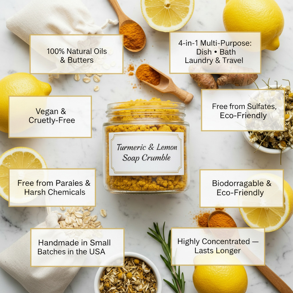 Turmeric & Lemon Soap Crumble- Made with 100% Organic Natural Oils & Butters