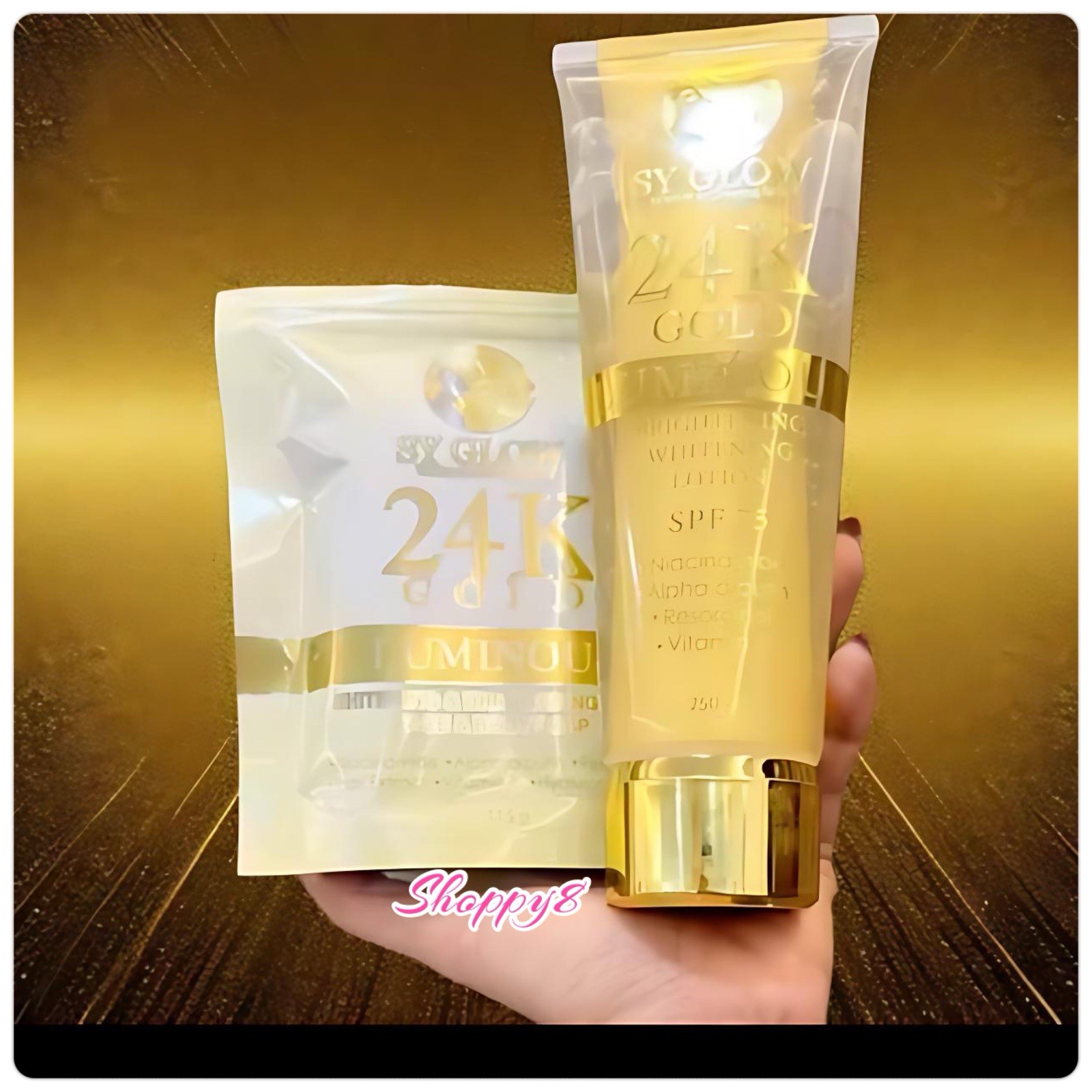 SY GLOW 24K Gold Luminous Whitening & Brightening Soap + Lotion SPF75