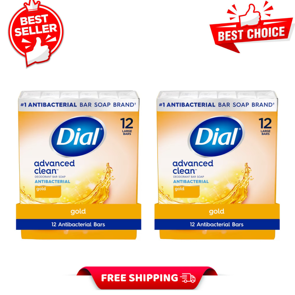 12 Bars Dial Antibacterial Deodorant Bar Soap, Advanced Clean, Gold, 4 oz, NEW