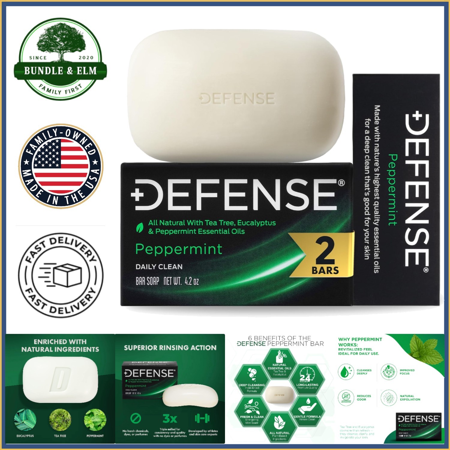 All Natural Peppermint Bar Soap with Tea Tree & Eucalyptus Oil for Healthy Skin