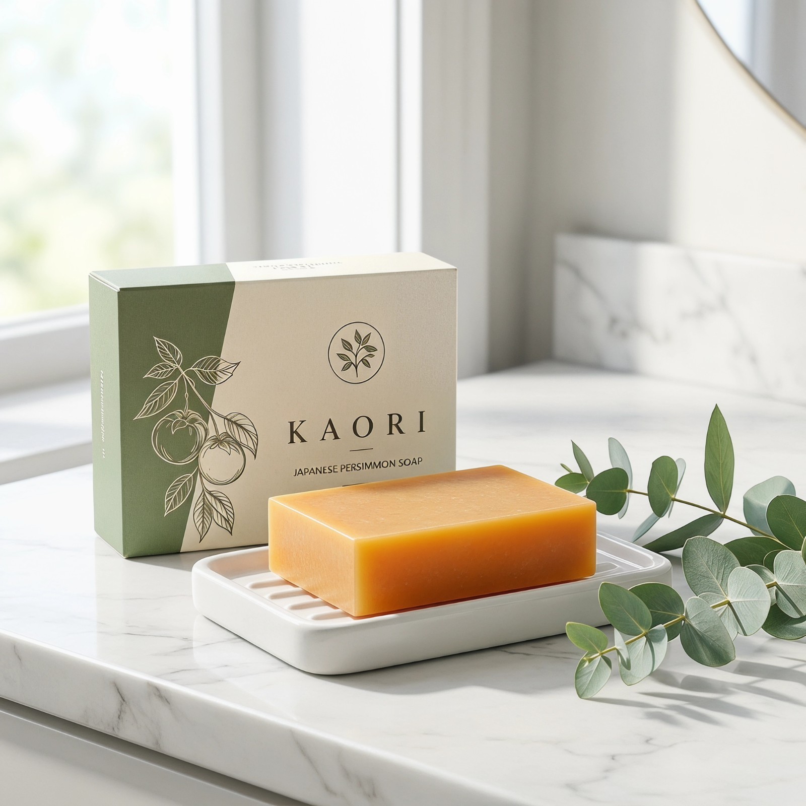 Kaori Persimmon Soap Bar Natural Odor Care for Mature Skin Daily Cleansing