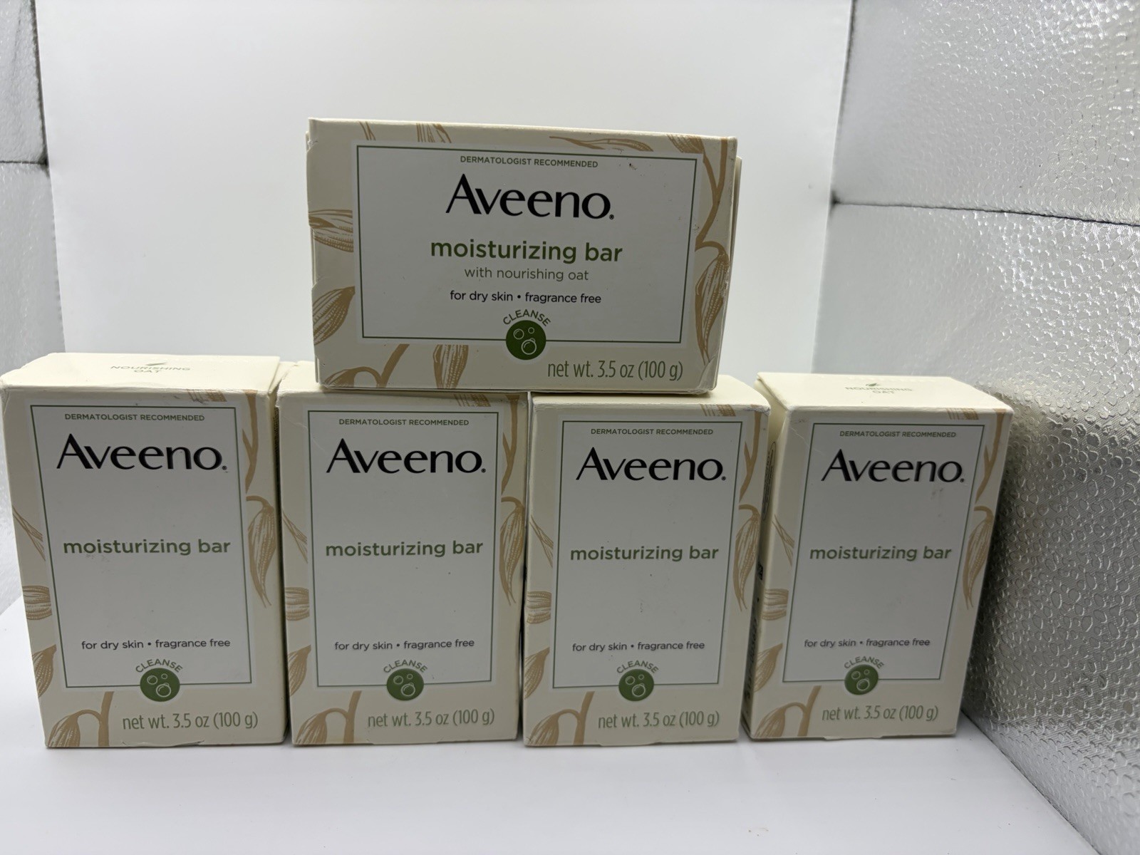 5 Pack Aveeno Moisturizing Bar Soap, Fragrance Free, 3.5 oz Brand New