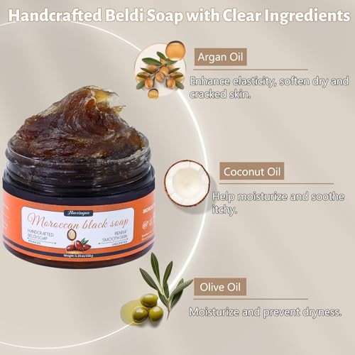 2 Pack Organic Moroccan Black Soap Soften Skin, Moisturizing Beldi Soap 5.29 oz