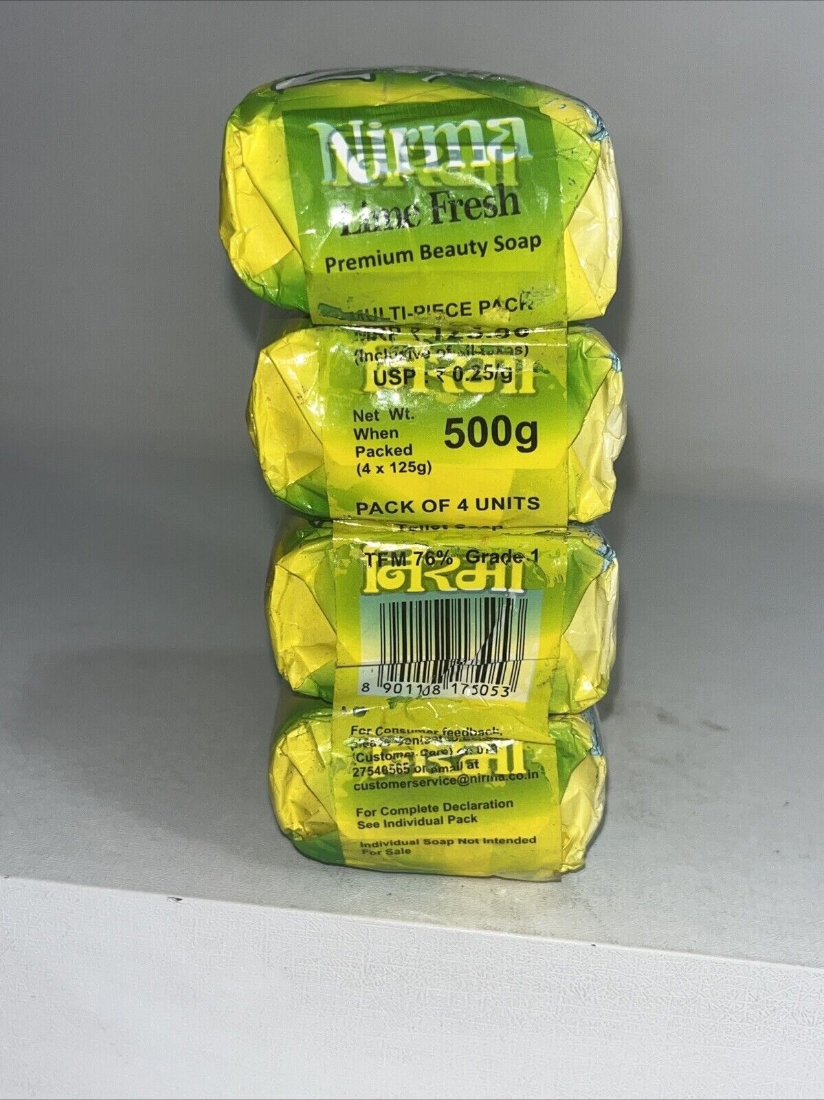 4 New Nirma Lime Fresh Premium Beauty Soap Bars, 125g Each