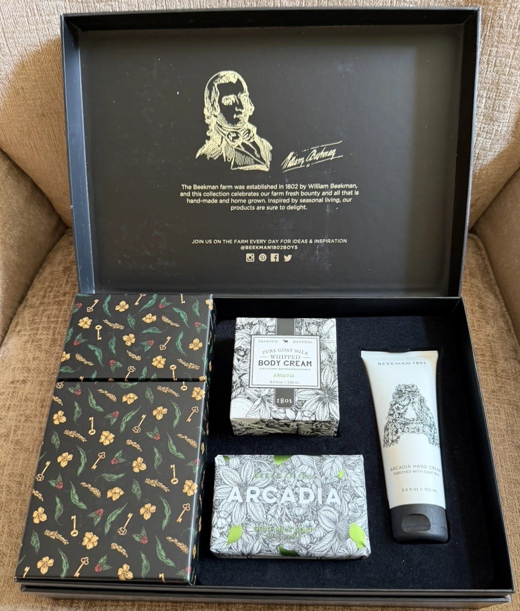 The William Beekman 1802 Bounty Box Goat Soap Lotions Cremes Skincare Gift Set