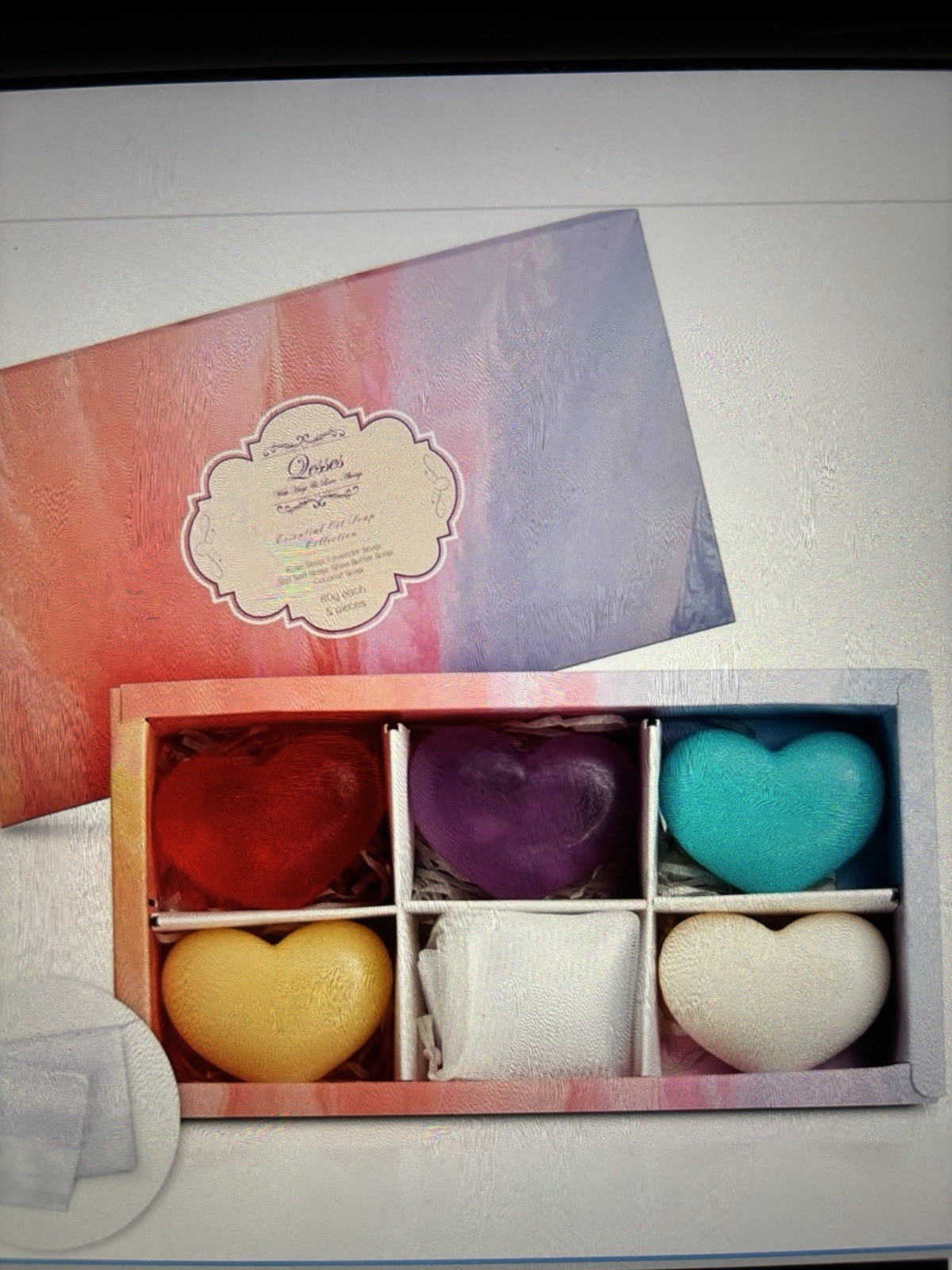 Qesses Essential Oil Soap Collection Handmade Heart Shape Set, 5 Scents, 5 x 80g