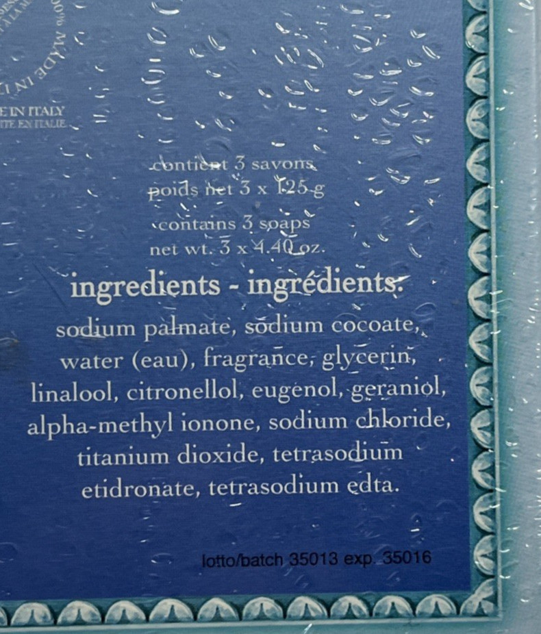 Saponificio Artigianale Fiorentino Acqua Marina Bar Soap From Italy 3 x 4.40oz