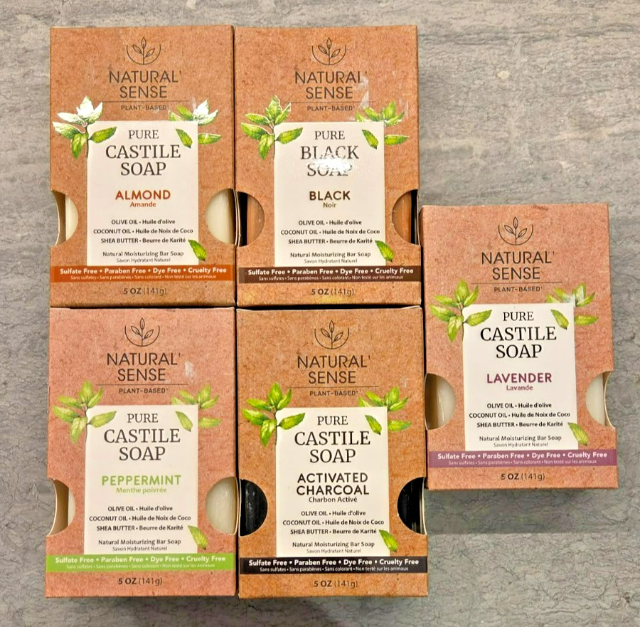 Natural Sense Pure Plant Based Cruelty Free Castile Soap – VARIETY PACK of 5
