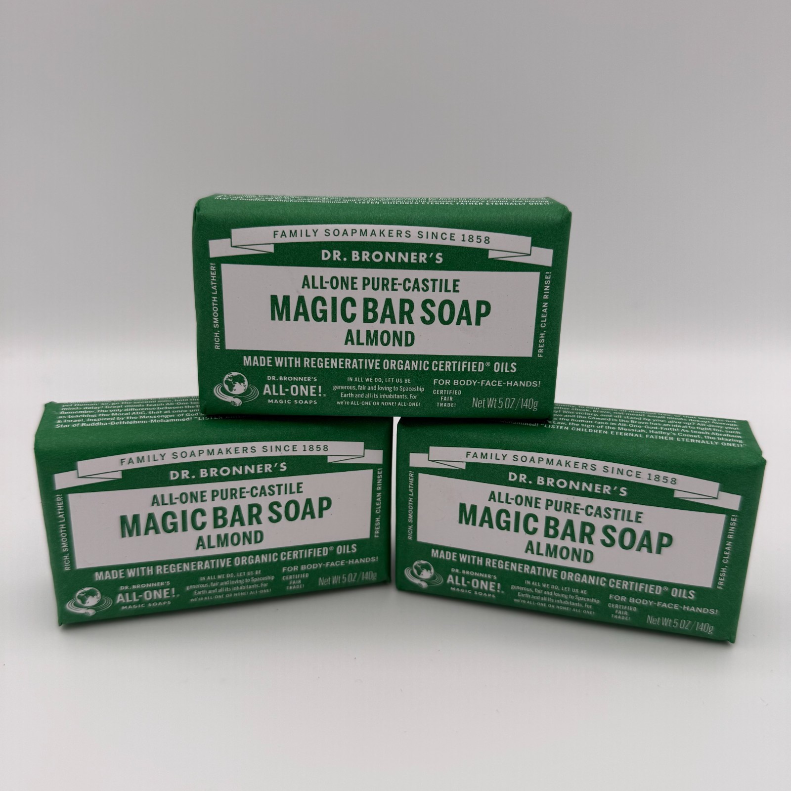 DR. BRONNER’S All-One HEMP Pure-Castile Magic Bar Soap Almond 5oz/140g 3-Pack