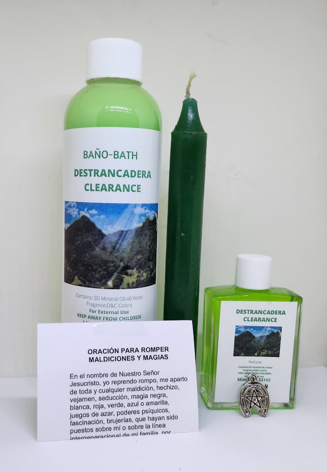 BAÑO DESTRANCADERA VELA PERFUME ORACION Y AMULETO INSTRUCCIONES INCLUIDAS