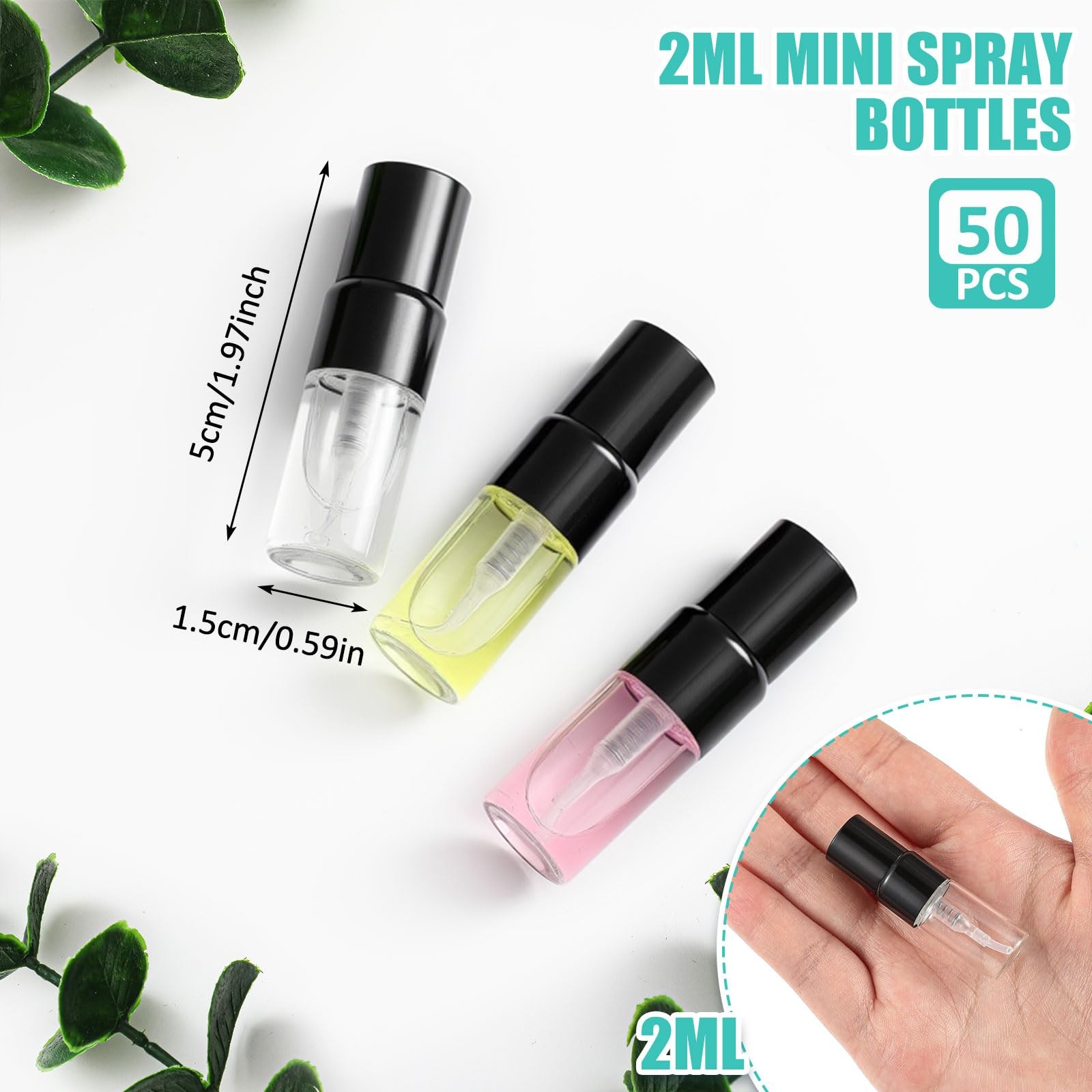 Zhehao 50x 2ml Clear Glass Mini Refillable Perfume Fine Mist Spray Bottles