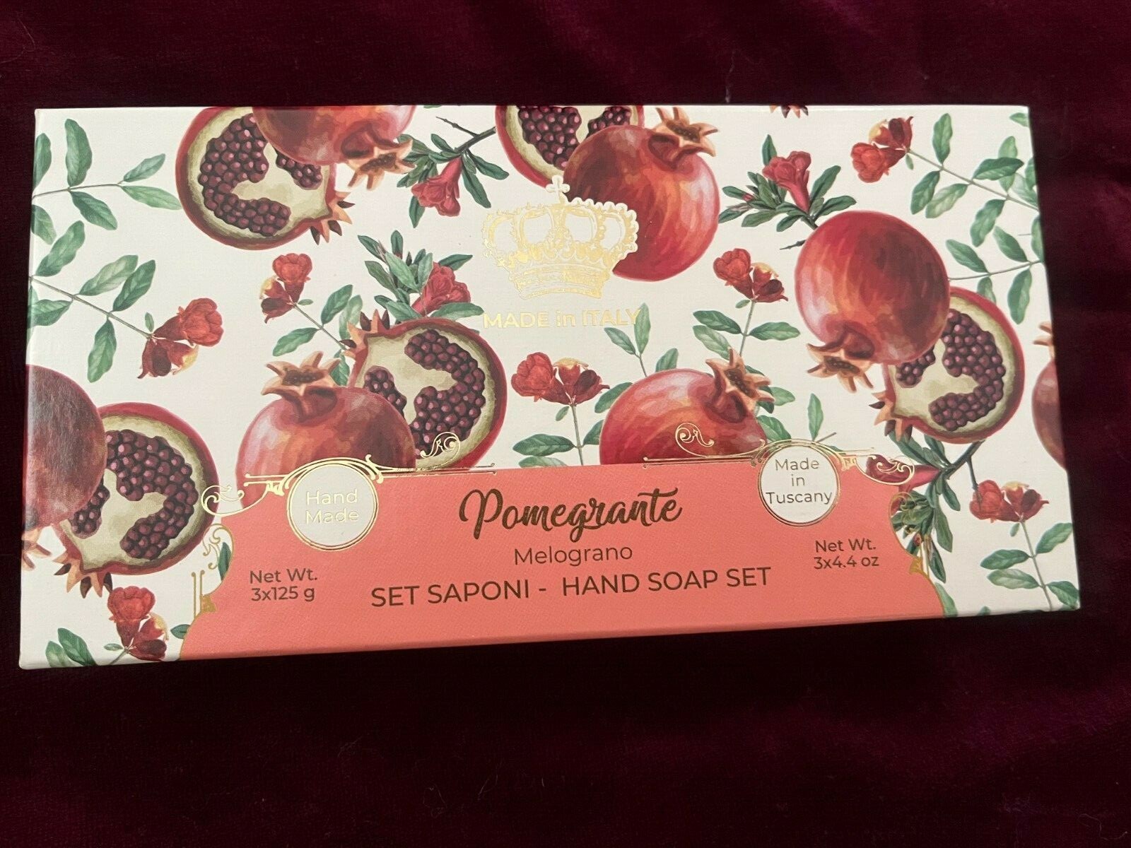 SAPONERIE MARIO FISSI POMEGRANATE HAND SOAP SET WITH 3 SOAPS 4.4OZ EACH