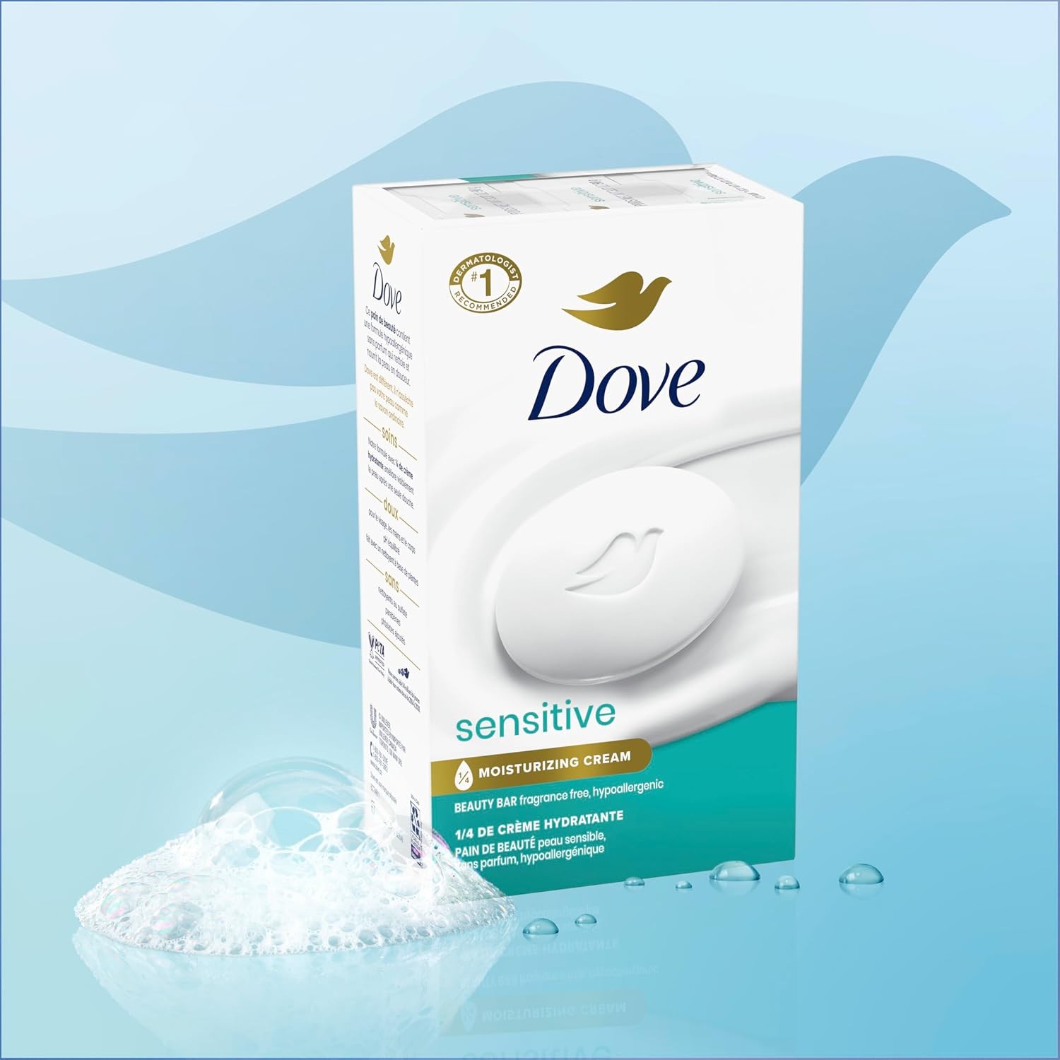 Dove Beauty Bar Soap Sensitive, 8 Bars for Sensitive Skin, Fragrance Free
