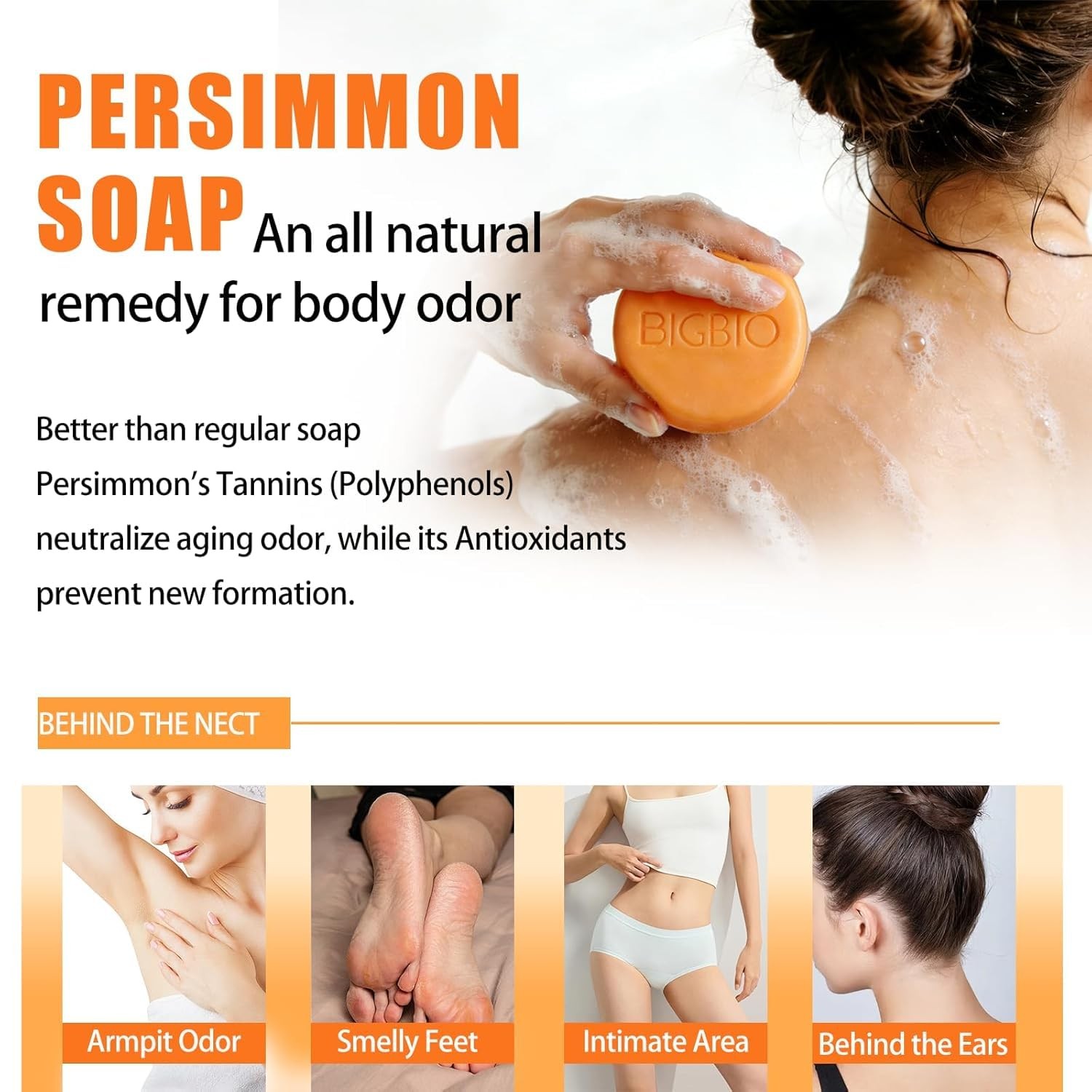 3 Pcs Persimmon Soap Bar for Body Odor Control, Natural 3 Ounce (Pack of 1)
