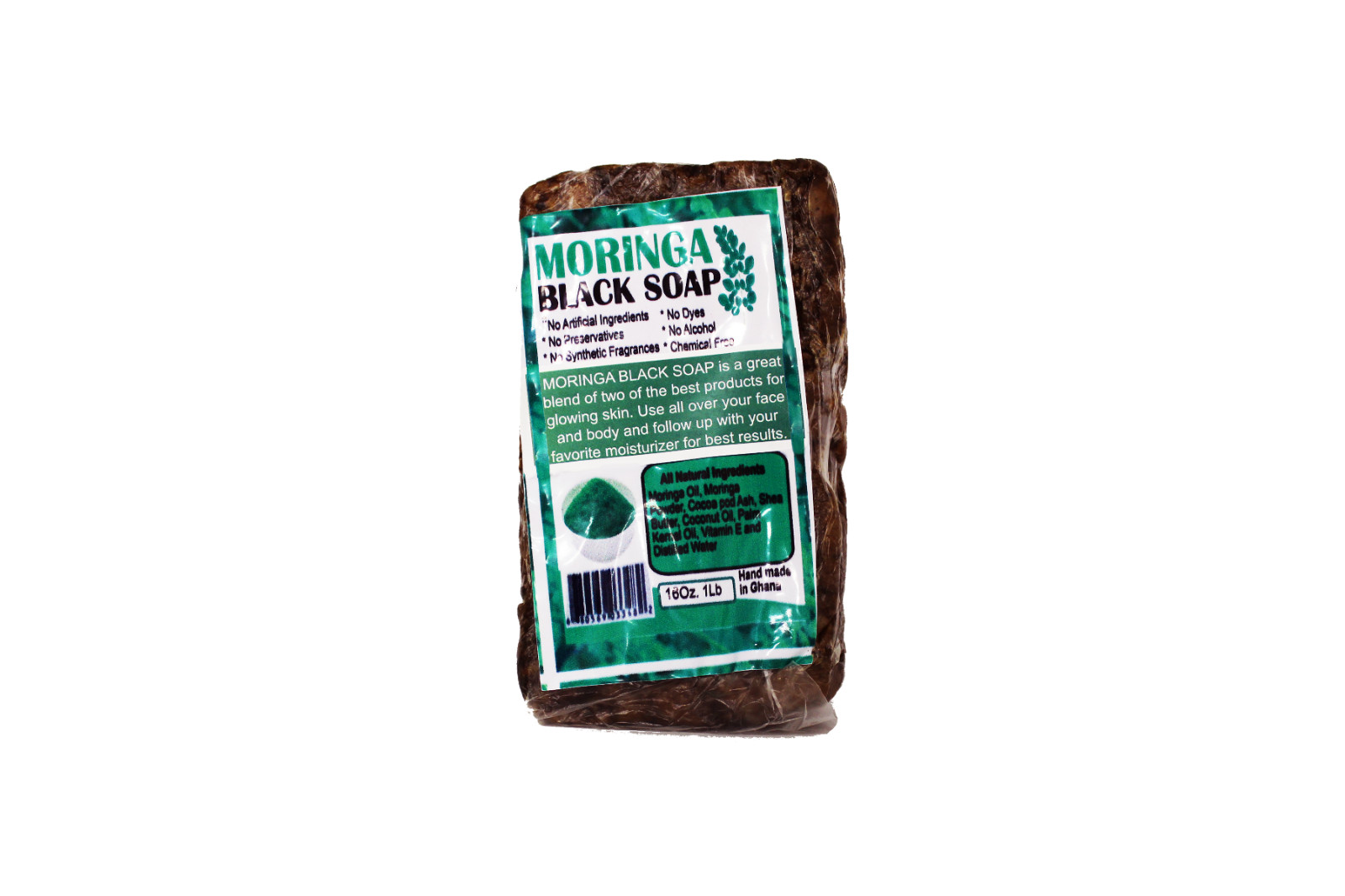 African Black Soap with Moringa | Handmade in Ghana | Approximately 16 oz Bar