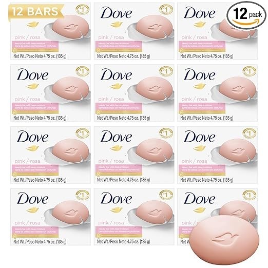 (Pack of 12 BARS) Dove Soap Beauty Bar New Pink/Rosa 4.75 oz 135g