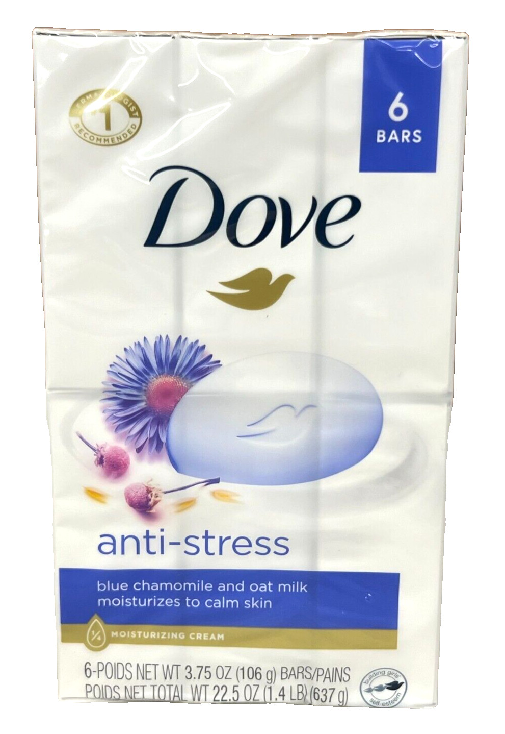 Dove Beauty Bar Blue Chamomile & Oat Milk Moisturizing Soap 6 Bars 22.5 oz