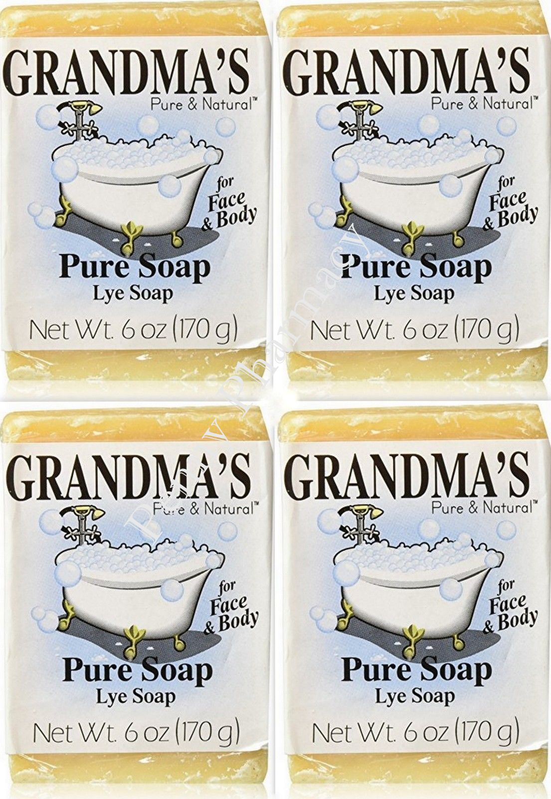 Grandma’s Lye Soap Pure & Natural 6oz Bar Unscented ( 4 pack )
