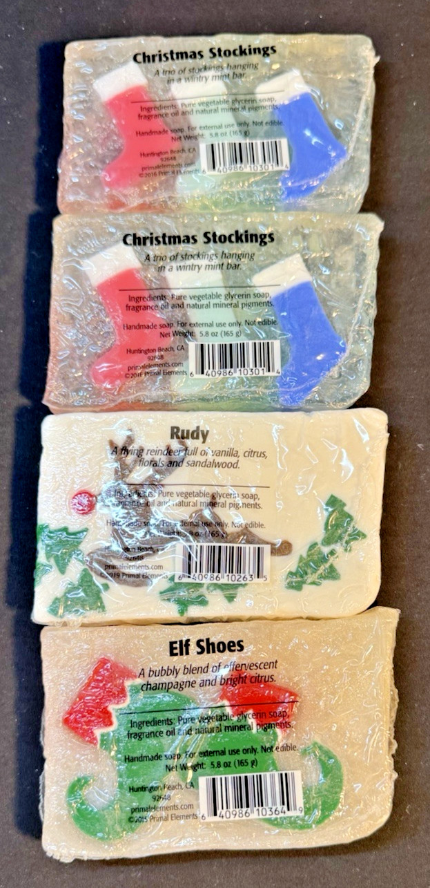 Primal Elements Handmade Soap Set of 4 Christmas 5.8 ounce packages