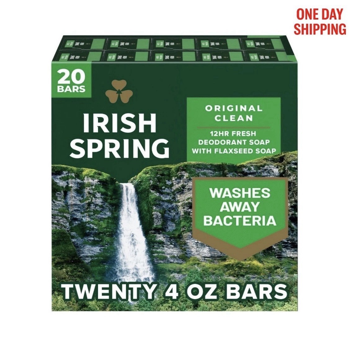 Irish Spring Bar Soap Original Clean 4oz 20 Pack Refreshing Deodorant