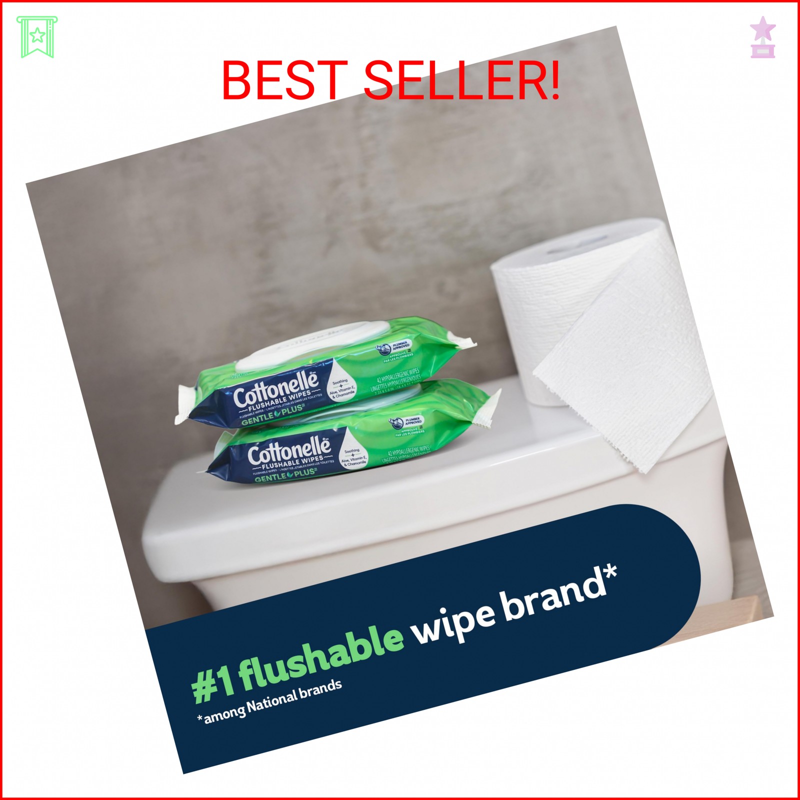 Cottonelle GentlePlus Flushable Wet Wipes with Aloe & Vitamin E, 8 Flip-Top Pack