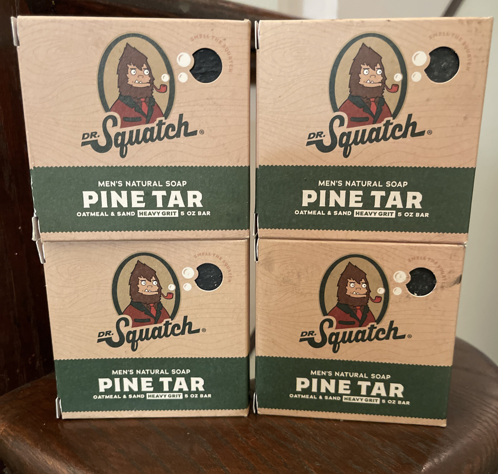4x Dr. Squatch Men’s Natural Bar Soap Heavy Grit-Pine Tar, 5 oz, oatmeal & sand