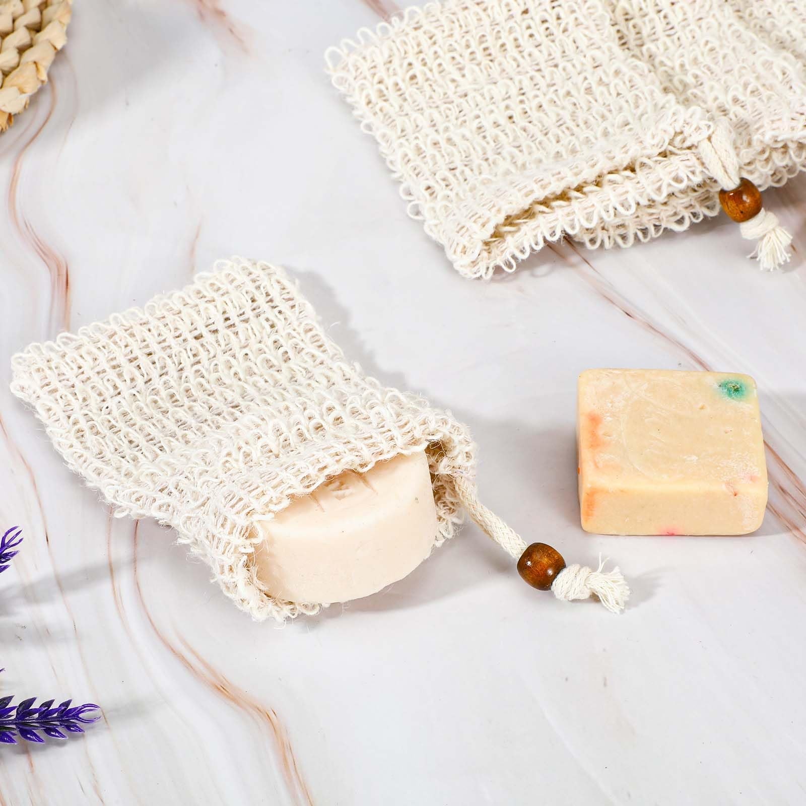 10 Pack Soap Bag, Natural Sisal Soap Saver Bag, Mesh Exfoliating Soap Bag Pou…