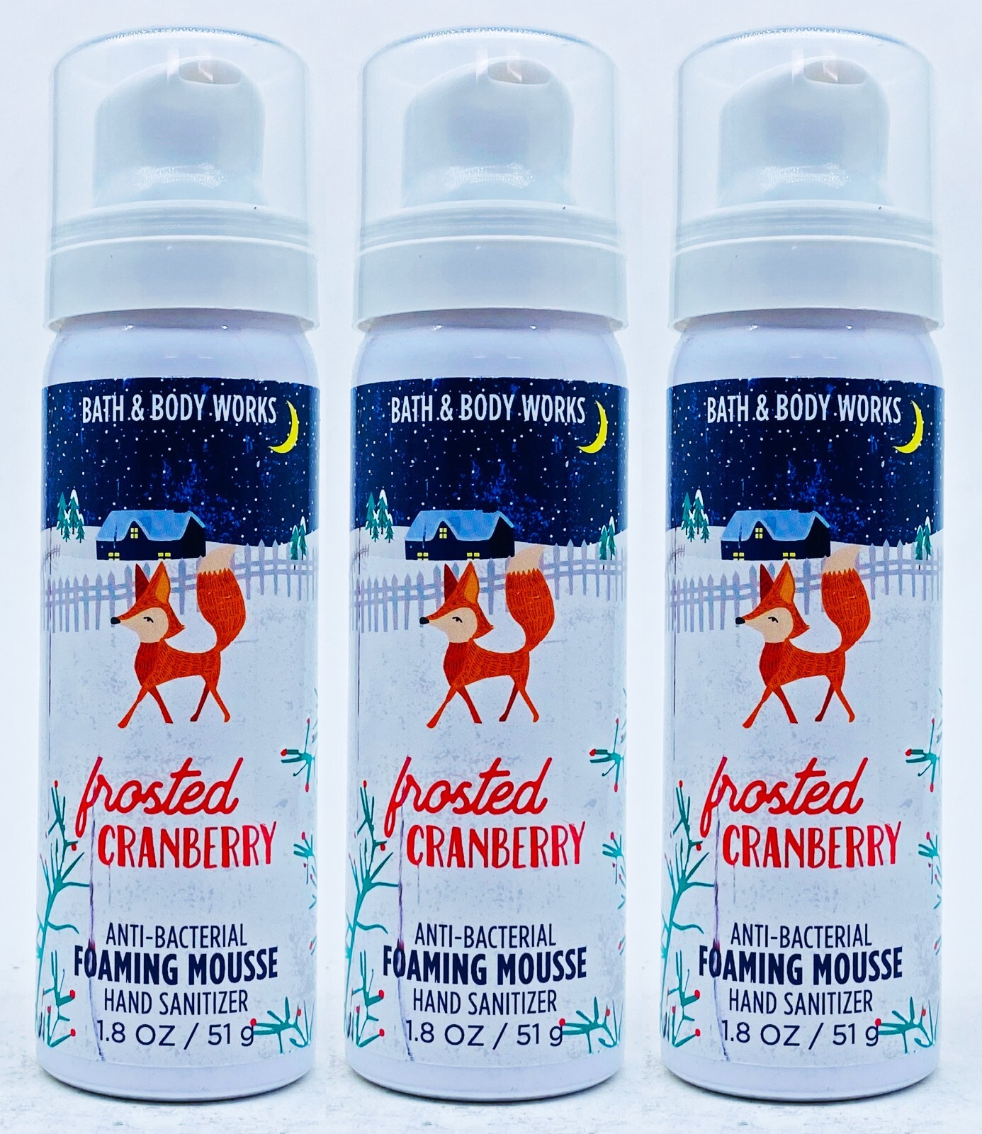 3 Bath Body Works FROSTED CRANBERRY Antibac Foaming Mousse Hand Sanitizer 1.8 oz