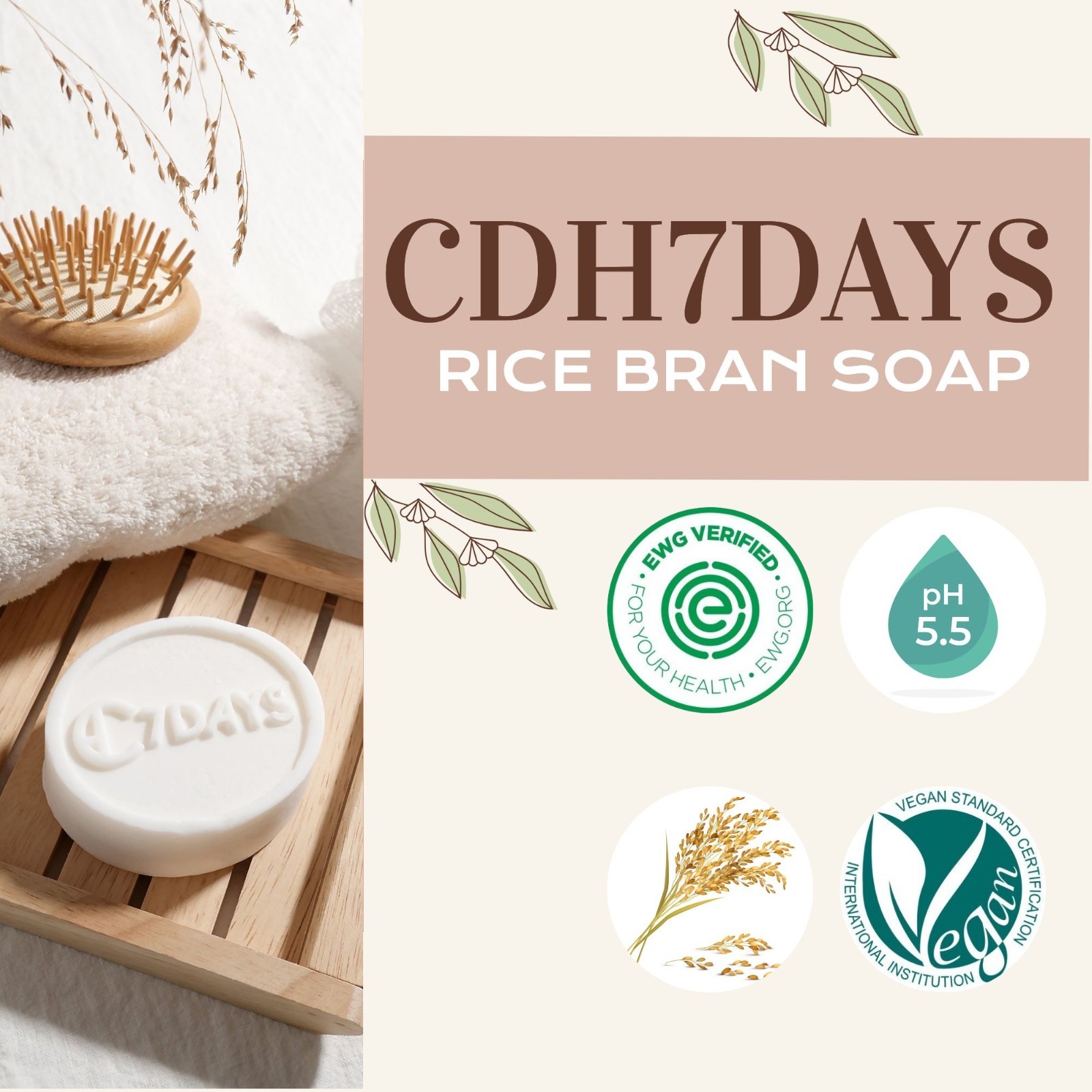 CDH7DAYS Handmade Soap, EWG Verified, Vegan Certified, Natural, Fragrance-Free