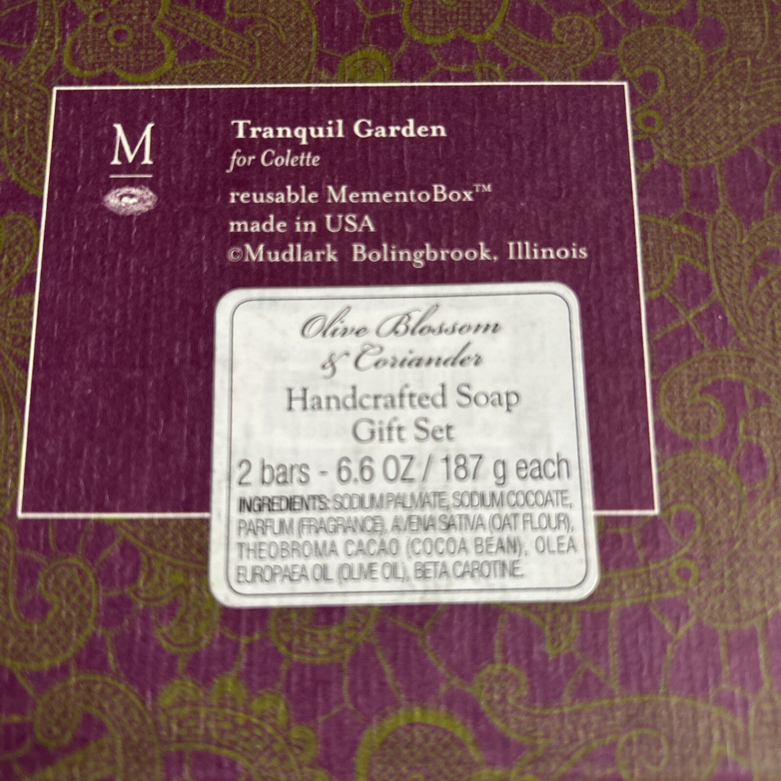 Tranquil Garden Handcrafted Olive Blossom & Coriander Gift Soap 2 Bar Box Set