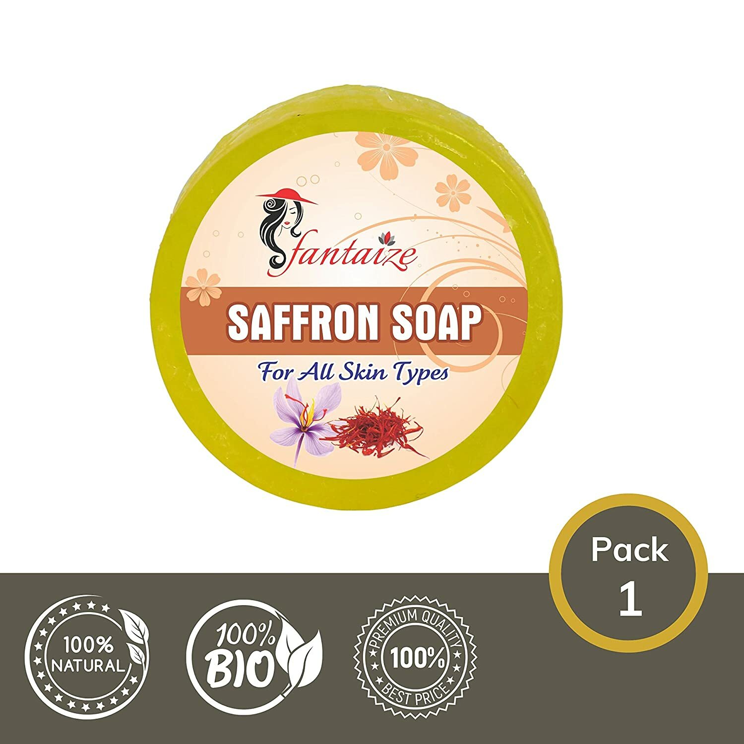Fantaize – Handcrafted Saffron Bathing Soap – Pack of 1 (100 Grams)