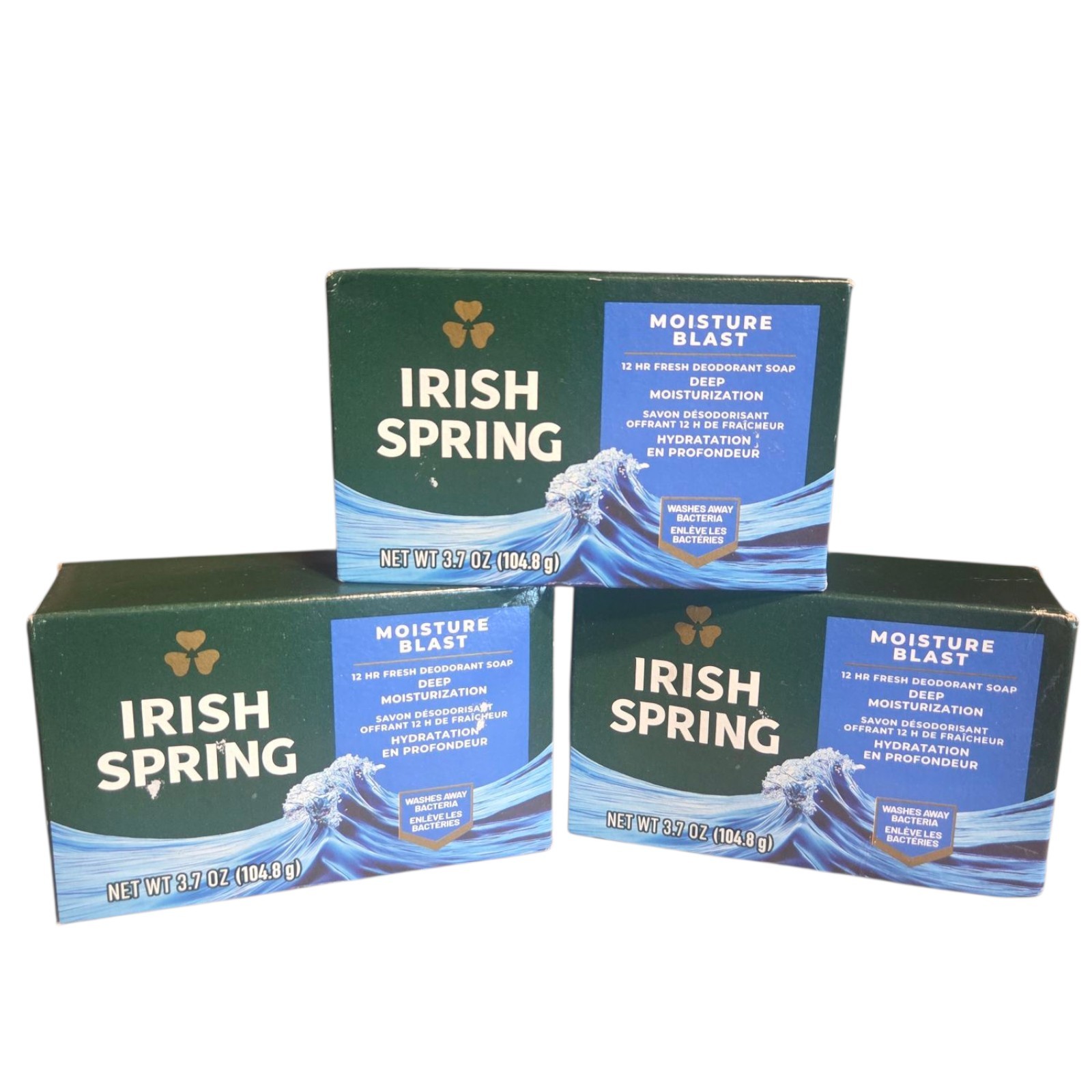 3 Irish Spring Moisture Blast Soap 3.7oz 12hr Fresh Mens Deoderant Hydration