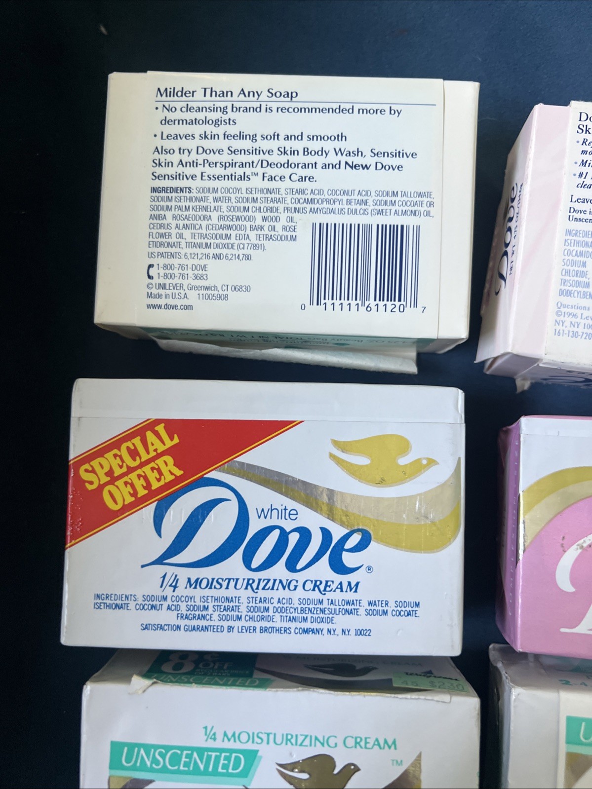 6 Lot Dove White Pink Beauty Bar Soap 1/4 Moisturizing Lotion Sensitive Vintage