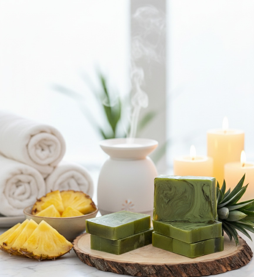 Pineapple & Handmade Soap Bars 100% Natural, Aromatherapy 4 Soaps Made in Latvia