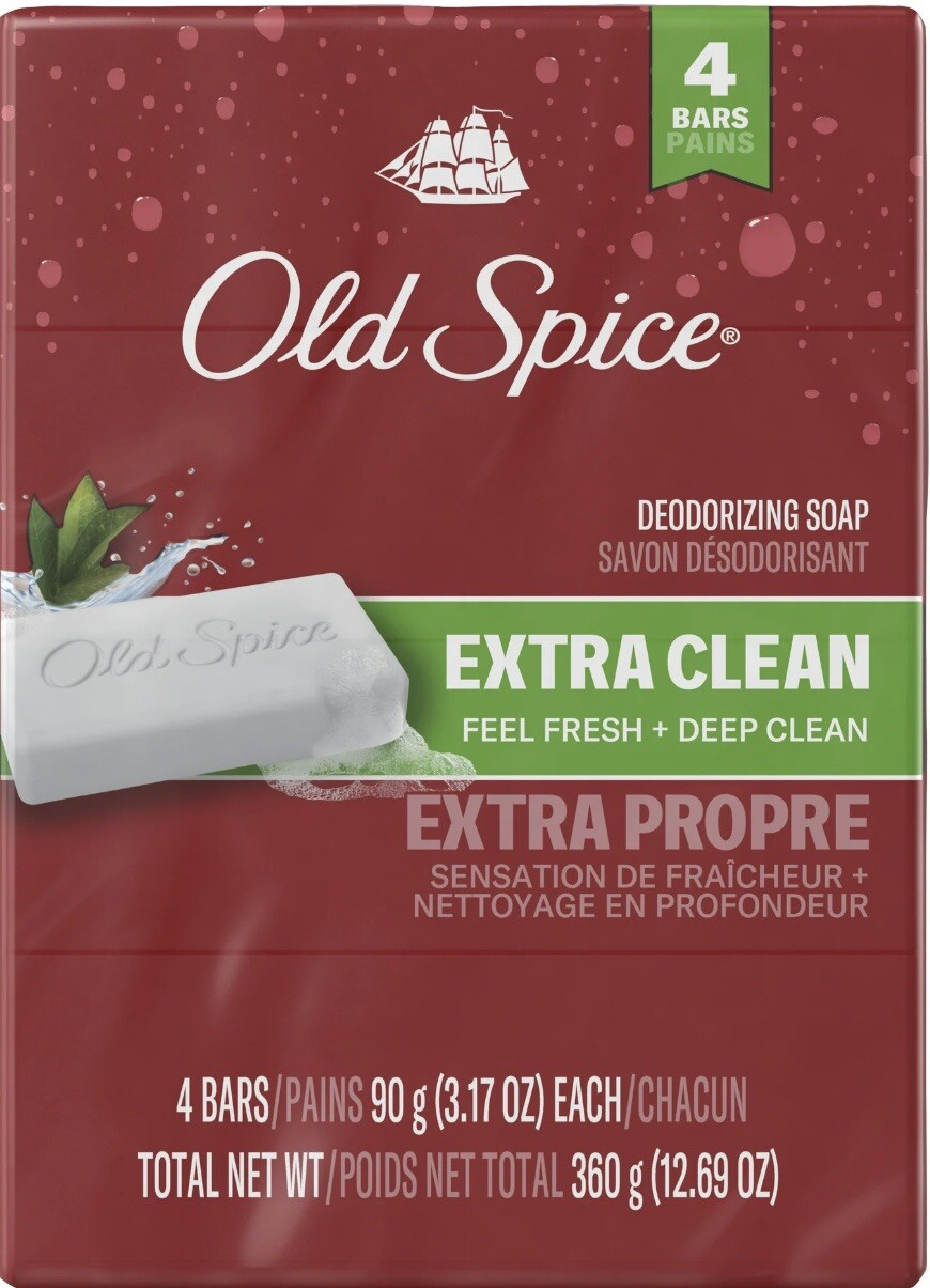 Old Spice Deodorizing Bar Soap Extra Clean Fresh & Deep Clean 3.17 oz. 4 Bars