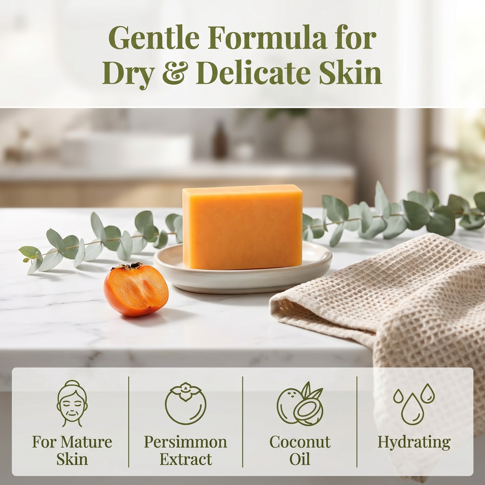 Kaori Persimmon Soap Bar Natural Odor Care for Mature Skin Daily Cleansing