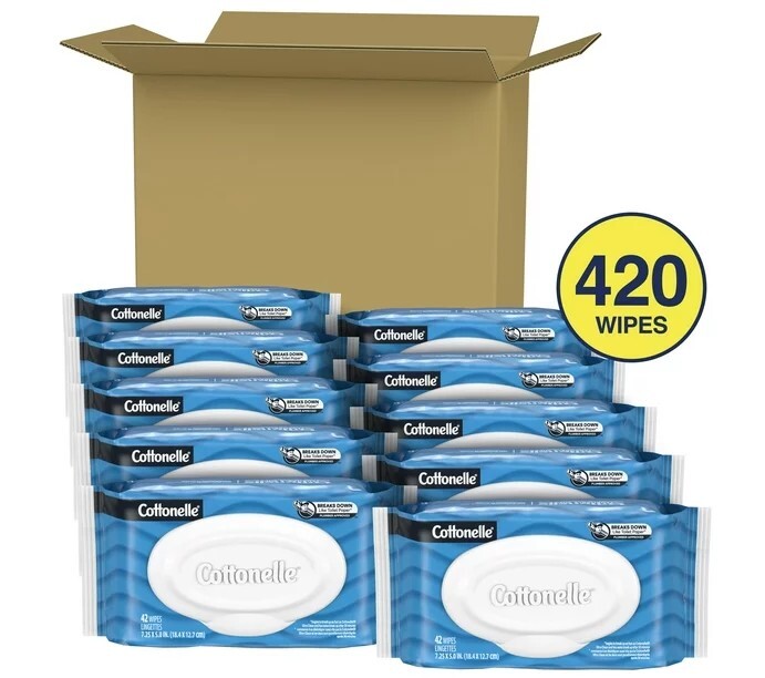 Fresh Care Flushable Wipes, 10 Flip-Top Packs, 42 Wipes per Pack 420 Total Flush