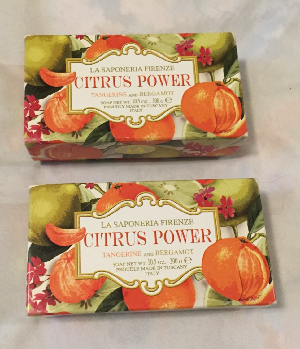 2 La Saponeria Firenze Citrus Power Scented Soap Bar Pair 10.5 oz Tuscany Italy