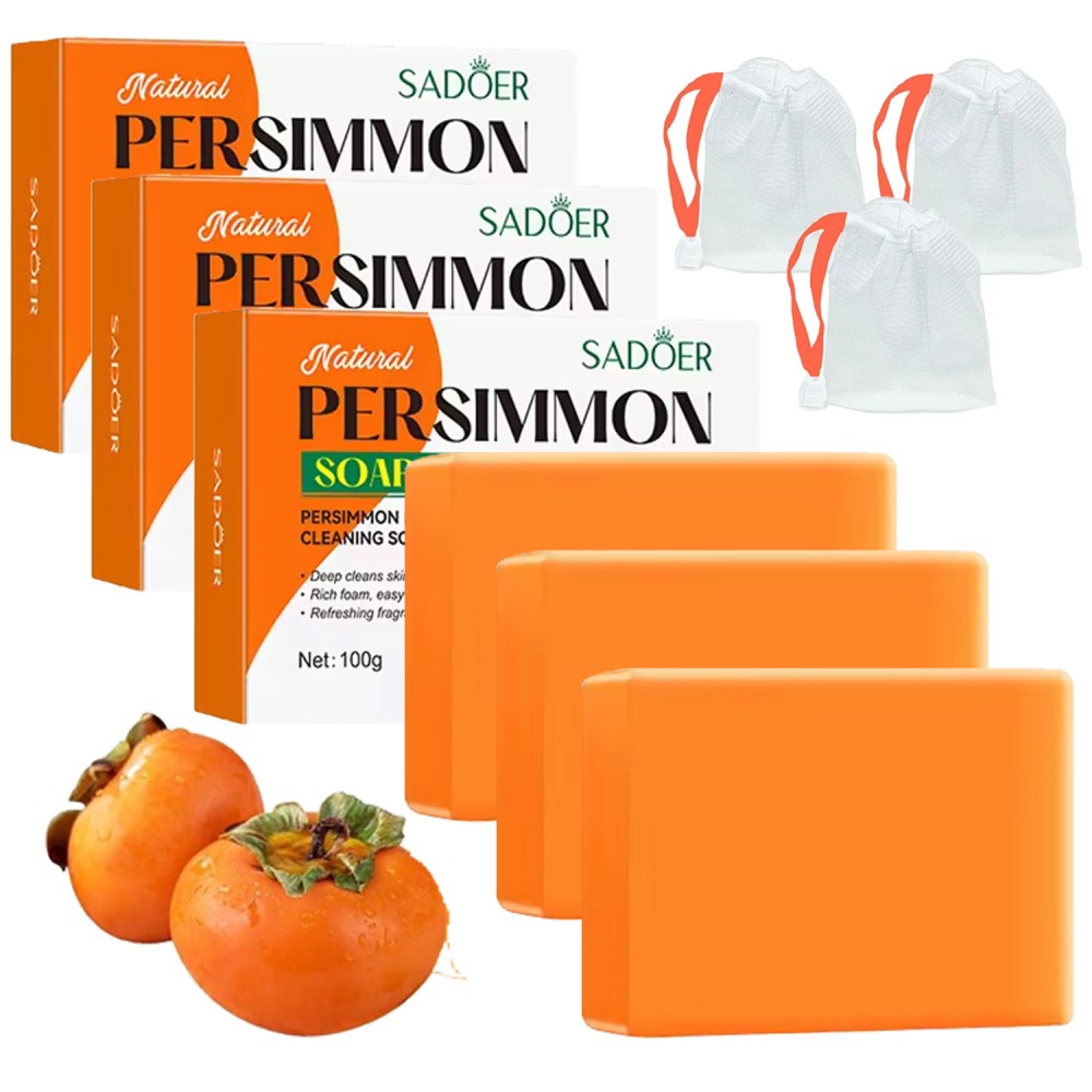 3PCS Natural Persimmon Soap Bar Body Odor Control Deodorant Soap for Men & Women