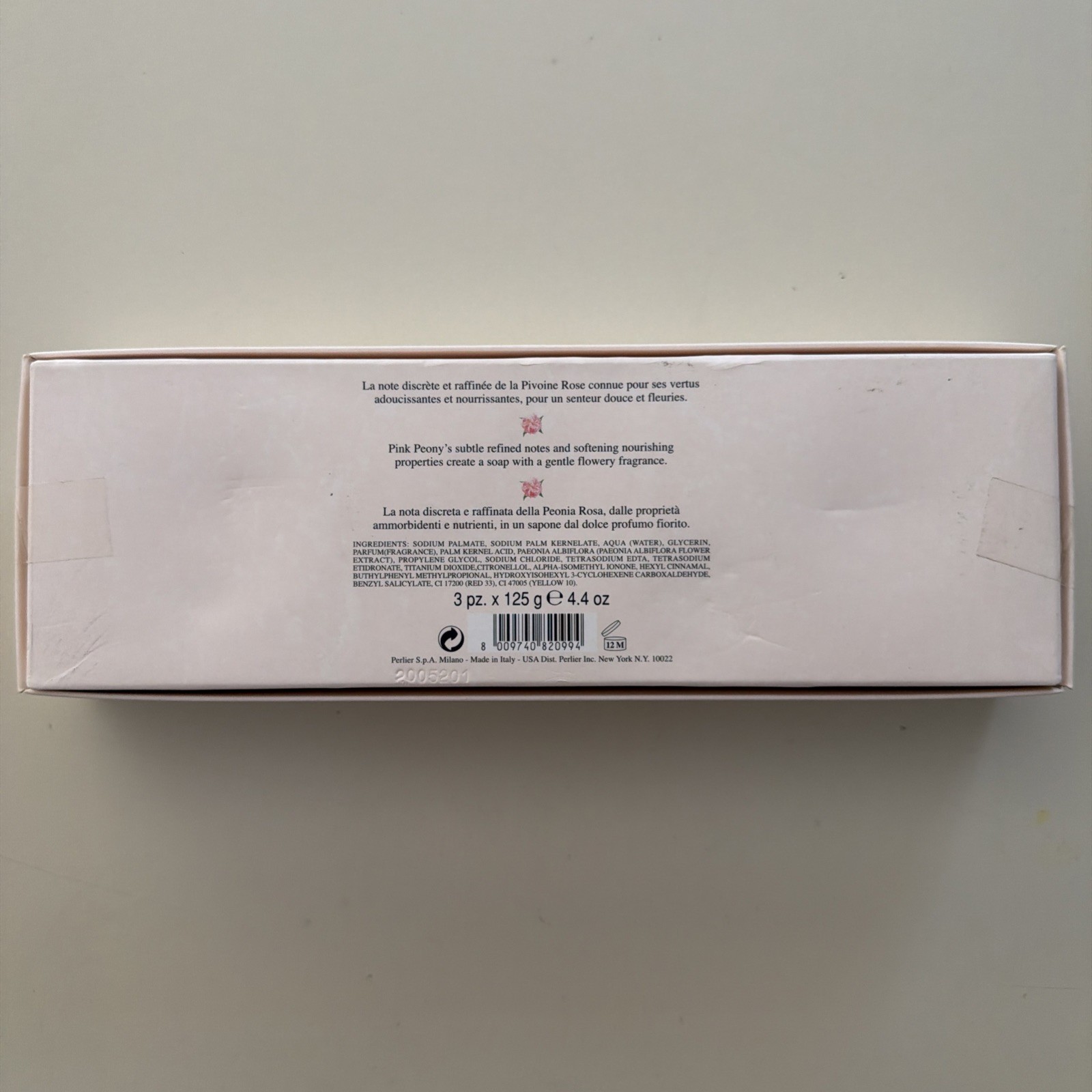 Perlier Pink Peony PAEONIA Gentle Soap Sealed Bars 4.4 oz (3 PACK) New in Box