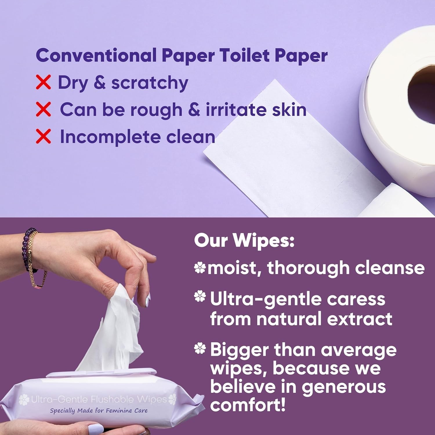 Violet Vibes Coconut Rose Wet Wipes for Women 160 ct | Flushable, Sensitive Skin