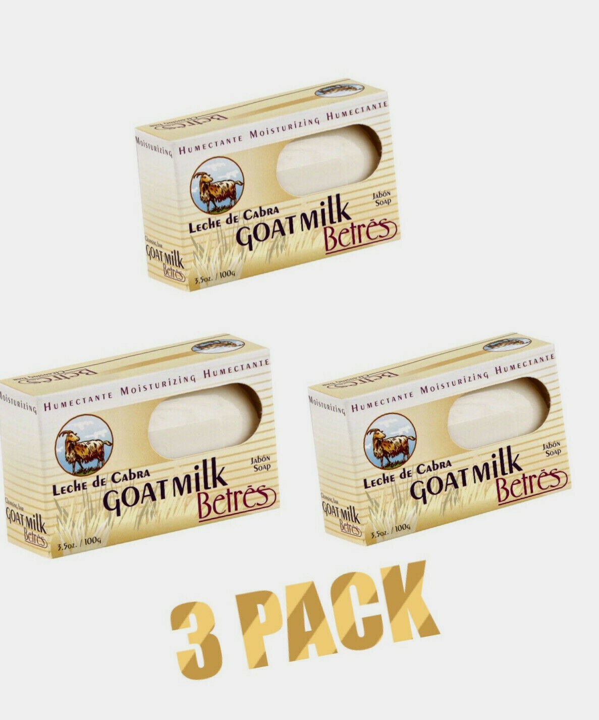 Betres Goat Milk Cleansing Bar Soap/Jabon Leche de Cabra,(3-Pack)3.5 oz.