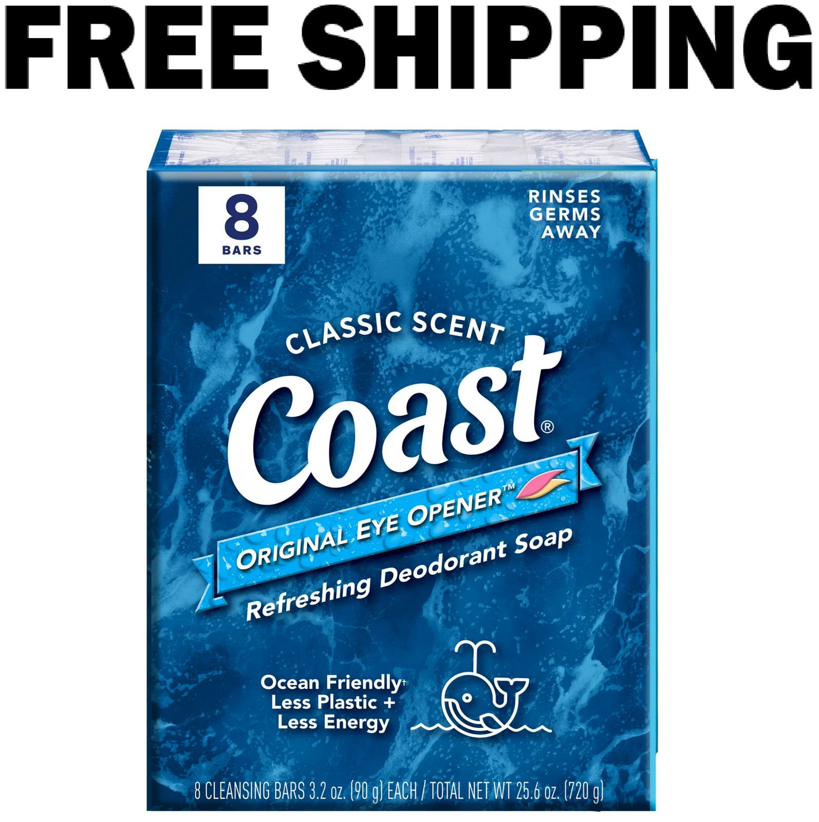 Coast Refreshing Deodorant Bar Soap, for All Skin Types, Classic Scent, 3.2 oz,