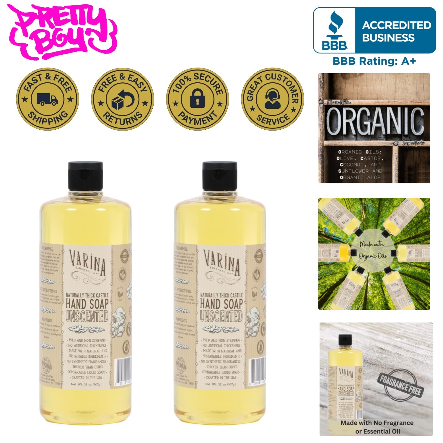 32oz Liquid Organic Castile Soap – Thicker Formula for Everyday Hand Care
