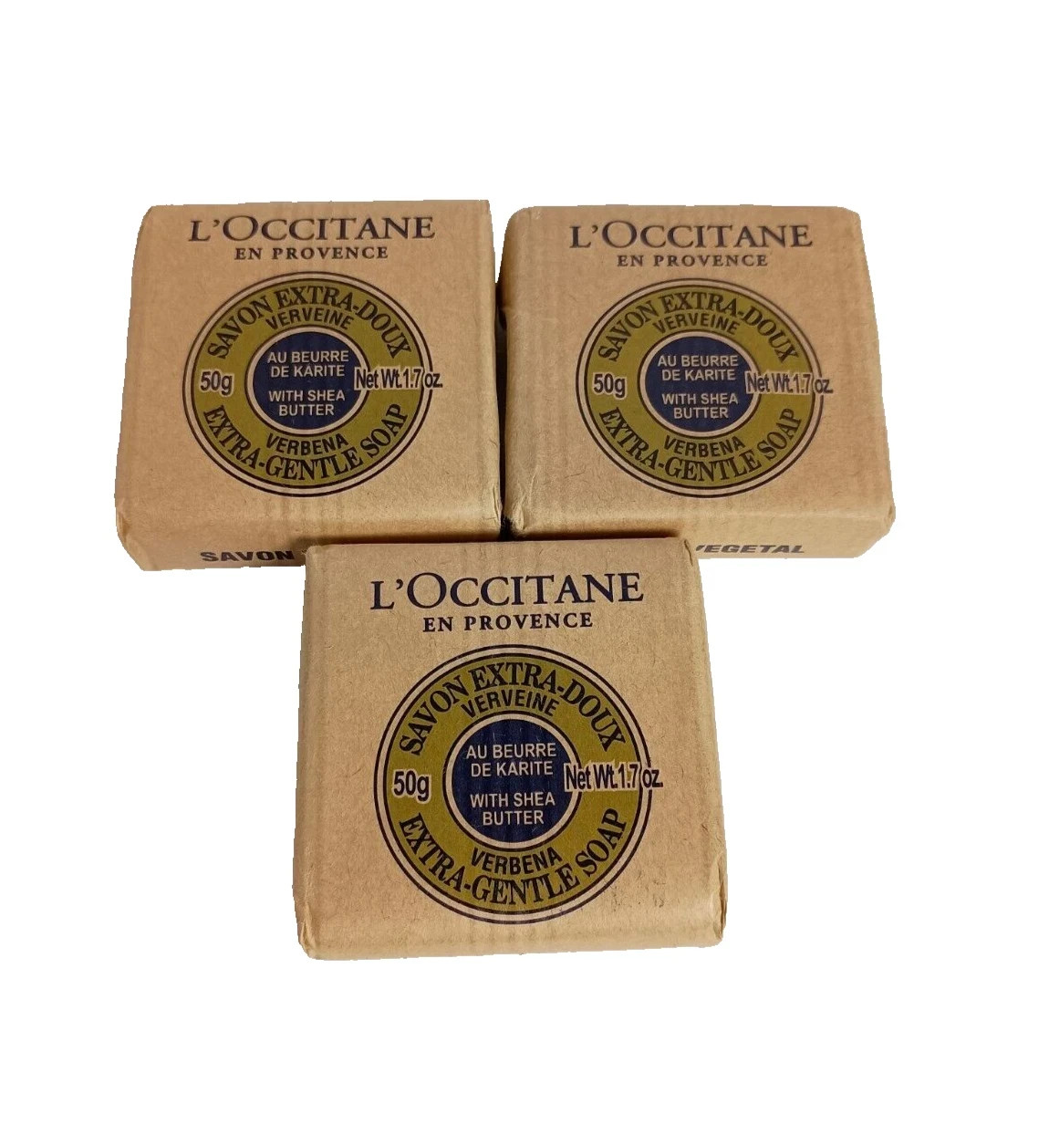 L’Occitane Travel Set of 3 Verbena Extra Gentle Soap Bars 50g 1.7 oz Each NEW