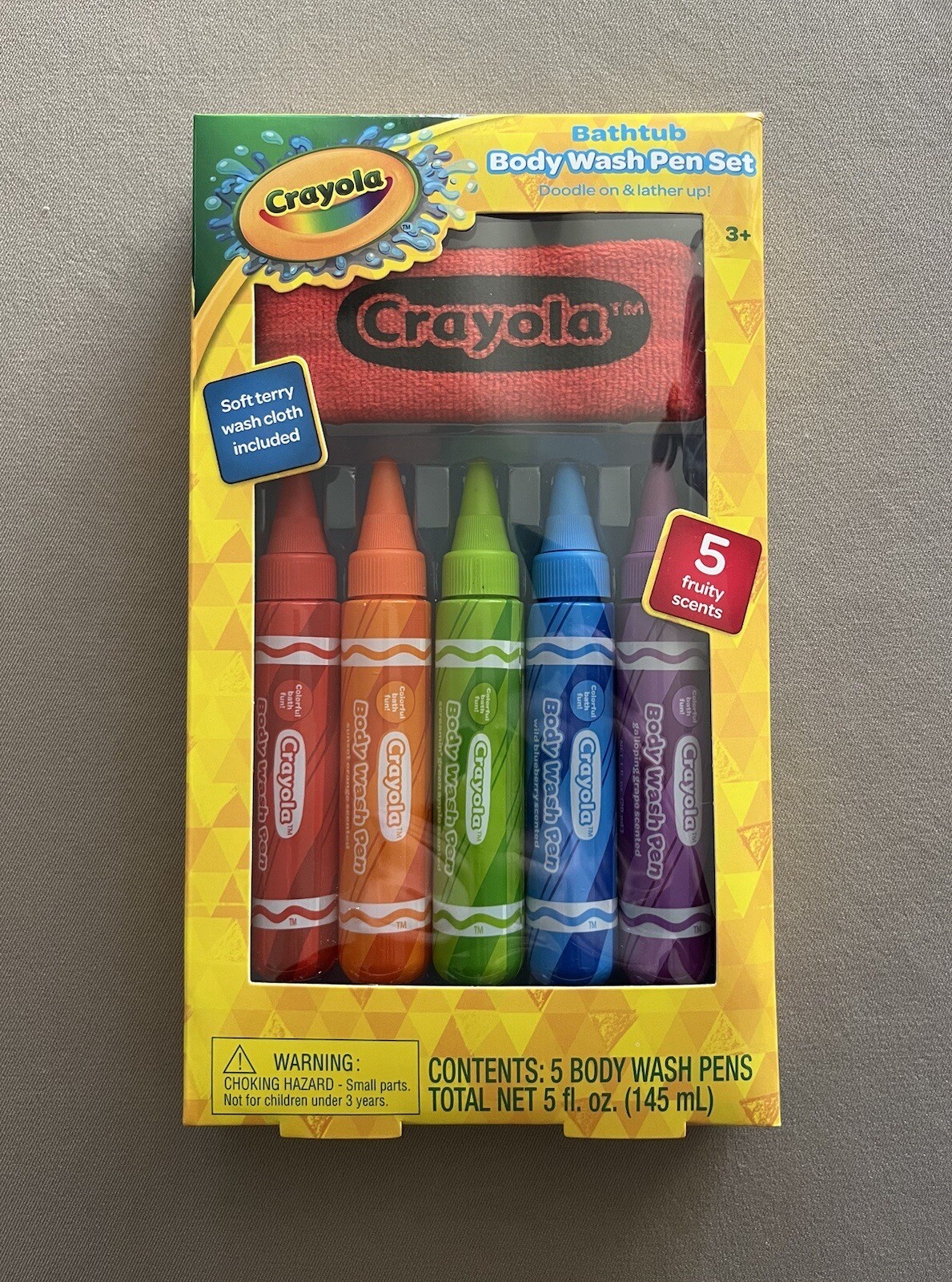 Crayola Bathtub Body Wash Pen Set, 5 Fruity Scents & Wash Cloth, New In Box