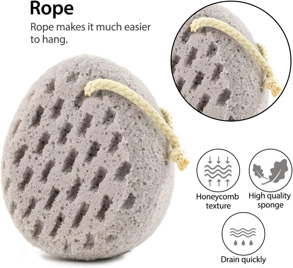 BAIMEI Bath Sponge, Sponge Loofah Body Scrubber, Shower Pouf Pink Grey